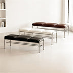 Modern Stainless Steel Long Bench with White Leather Cushion Home-use Soft-Padded Shoe Changing Stool Entryway(XS)
