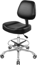 Lift Chair Adjustable Stool Drafting Chair with Backrest & Foot Rest Drafting Stool Swivel Seat Rolling Wheels for Studio Dental Office Salon Counter Home Desk Chairs (Black)