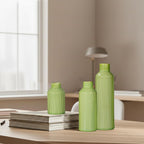 Ceramic Flower Vase Set of 3, Green Modern Vases Home Decor, Small Ribbed Textured Vase, Bathroom, Living Room, Fireplace, Table Decor