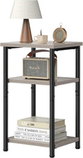 OLIXIS 3-Tier Small Side Table for Small Spaces, Bedroom Nightstand | 23'' Tall Bedside Table with Open Shelf and Adjustable Feet for Living Room, Bedroom, Office, Light Grey
