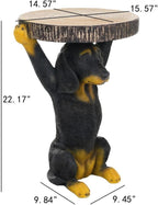 Dog Side Table - 22.17 Inch Black Dog Statue Pedestal End Table with Faux Wood Grain Top, Hand Painted Accent Stool for Living Room Office Patio Garden Outdoor Decor