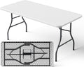 5ft Folding Table, Heavy Duty Plastic Card Table with Foldable Steel Legs, Metal Frame Support up to 500 lb, Portable for Indoor, Outdoor, Picnic, Camping, Dining, Party, White