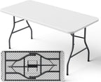 5ft Folding Table, Heavy Duty Plastic Card Table with Foldable Steel Legs, Metal Frame Support up to 500 lb, Portable for Indoor, Outdoor, Picnic, Camping, Dining, Party, White