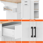 Bigbiglife Kitchen Island with Storage, 39.8" Rolling Kitchen Island Cart with Drop Leaf & Storage - Mobile Kitchen Organizer with Wheels, Rubberwood Top, Trash Can Cabinet & Towel Rack, White