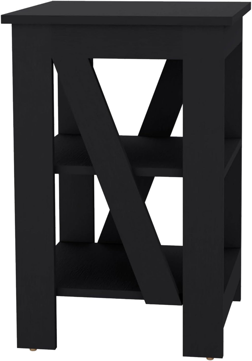 3-Tier End Table Modern Design: Black Wooden Side Table with Slanted Support - Compact 15.7x15.7 Inch for Small Studio Office & Workspace Storage Solution