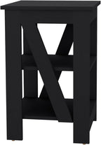 3-Tier End Table Modern Design: Black Wooden Side Table with Slanted Support - Compact 15.7x15.7 Inch for Small Studio Office & Workspace Storage Solution