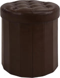 CAROLMADE Round Storage Ottoman,PU Leather Folding Footrest Stool with Thicker Foam Padded Seat,Versatile Vanity Stool for Living Room,Bedroom or Dorm,Brown