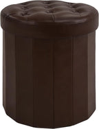 CAROLMADE Round Storage Ottoman,PU Leather Folding Footrest Stool with Thicker Foam Padded Seat,Versatile Vanity Stool for Living Room,Bedroom or Dorm,Brown