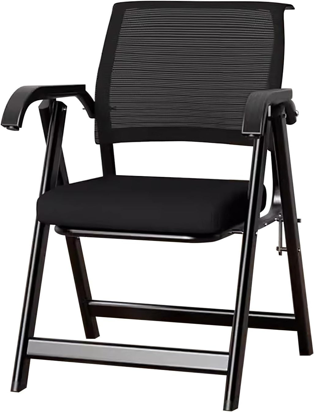 Folding Chair, Office Upholstered Folding Chair with Armrests, Stackable, Thick Cushion, Lumbar Support, Mesh Breathable Elastic Backrest, Suitable for Office, Training Room(Black)