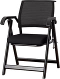 Folding Chair, Office Upholstered Folding Chair with Armrests, Stackable, Thick Cushion, Lumbar Support, Mesh Breathable Elastic Backrest, Suitable for Office, Training Room(Black)