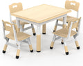 HLPB Kids Table and 4 Chairs Set, Adjustable Height, Graffiti Desktop, Non-Slip Legs, 31.5''L x 23.6''W Toddler Multi-Activity Table for Ages 2-8, Max 300lbs, for Daycare, Classroom, Home