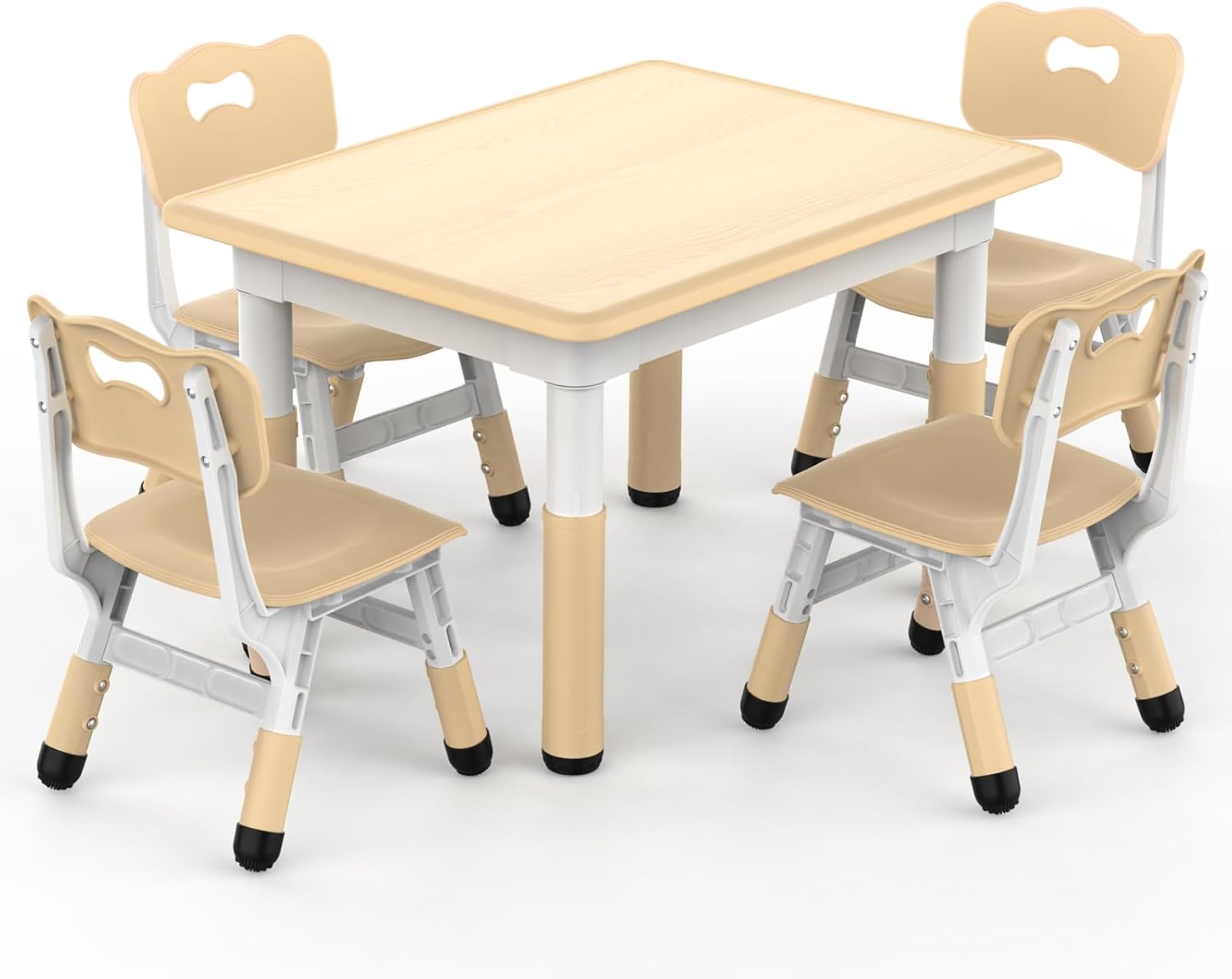 HLPB Kids Table and 4 Chairs Set, Adjustable Height, Graffiti Desktop, Non-Slip Legs, 31.5''L x 23.6''W Toddler Multi-Activity Table for Ages 2-8, Max 300lbs, for Daycare, Classroom, Home