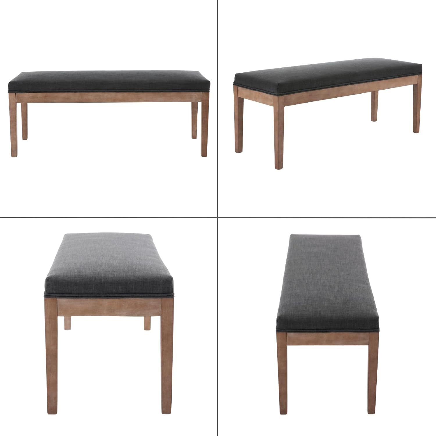 chairus Linen Upholstered Entryway Bench Dining Table Benches Farmhouse Shoe Bench Seat for Hallway Bedroom End of Bed Vintage 45.5" Wooden Leg Benches for Kitchen Restaurant Window, Charcoal