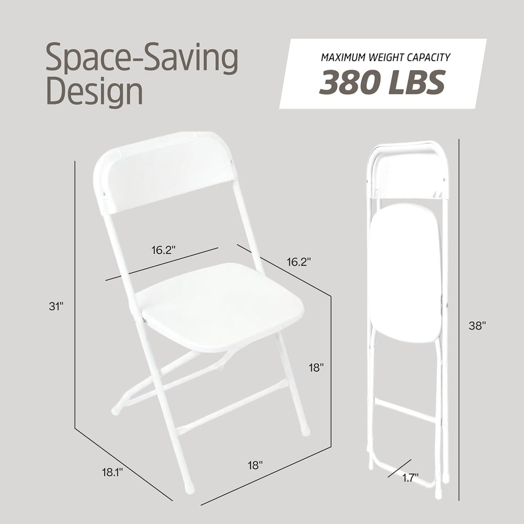 EconoHome 10 Pack White Plastic Folding Chairs, Heavy-Duty Steel Frame, Portable Stackable Foldable Chairs with Non-Slip Feet – Commercial Indoor/Outdoor Seating for Events, Weddings, Office, Parties