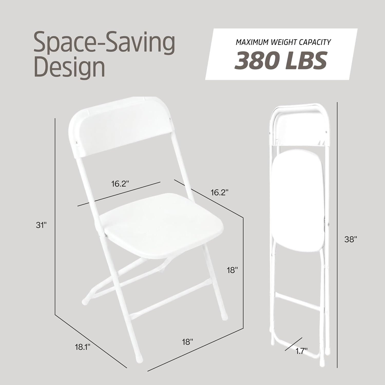 EconoHome 10 Pack White Plastic Folding Chairs, Heavy-Duty Steel Frame, Portable Stackable Foldable Chairs with Non-Slip Feet – Commercial Indoor/Outdoor Seating for Events, Weddings, Office, Parties