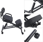 Ergonomic Height Adjustable Breathable Kneeling Chair Back Support Kneeling Chair with Leather Cushion Comfortable Mesh Backrest, Spine Alignment Support