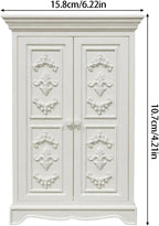 Small-Scale Wardrobe Furniture, French Inspired Double Door Armoire with White Relief Panels for Bedroom Display and Room Box Decor Small Scale Wardrobe French Armoire Double Door Cabinet White Relief