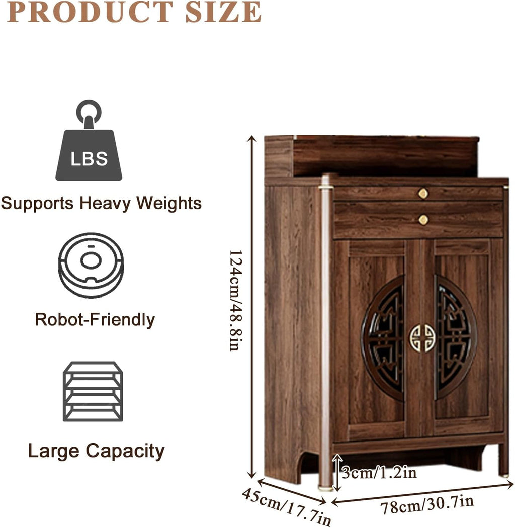 Personal Shrine Altar Table, Solid Wood Frame Buddhist Altar Cabinet, Meditation Prayer Table with Drawer (Brown, 78cm/30.7in)