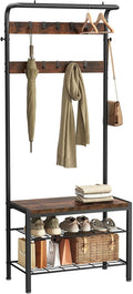 OLIXIS Hall Tree, Entryway Bench with Shoe Storage and Hooks, Shoe Bench and Coat Rack, 4-in-1 Coat and Shoes Rack for Entryway, Mudroom Storage Organizer with Shelves, Rustic Brown