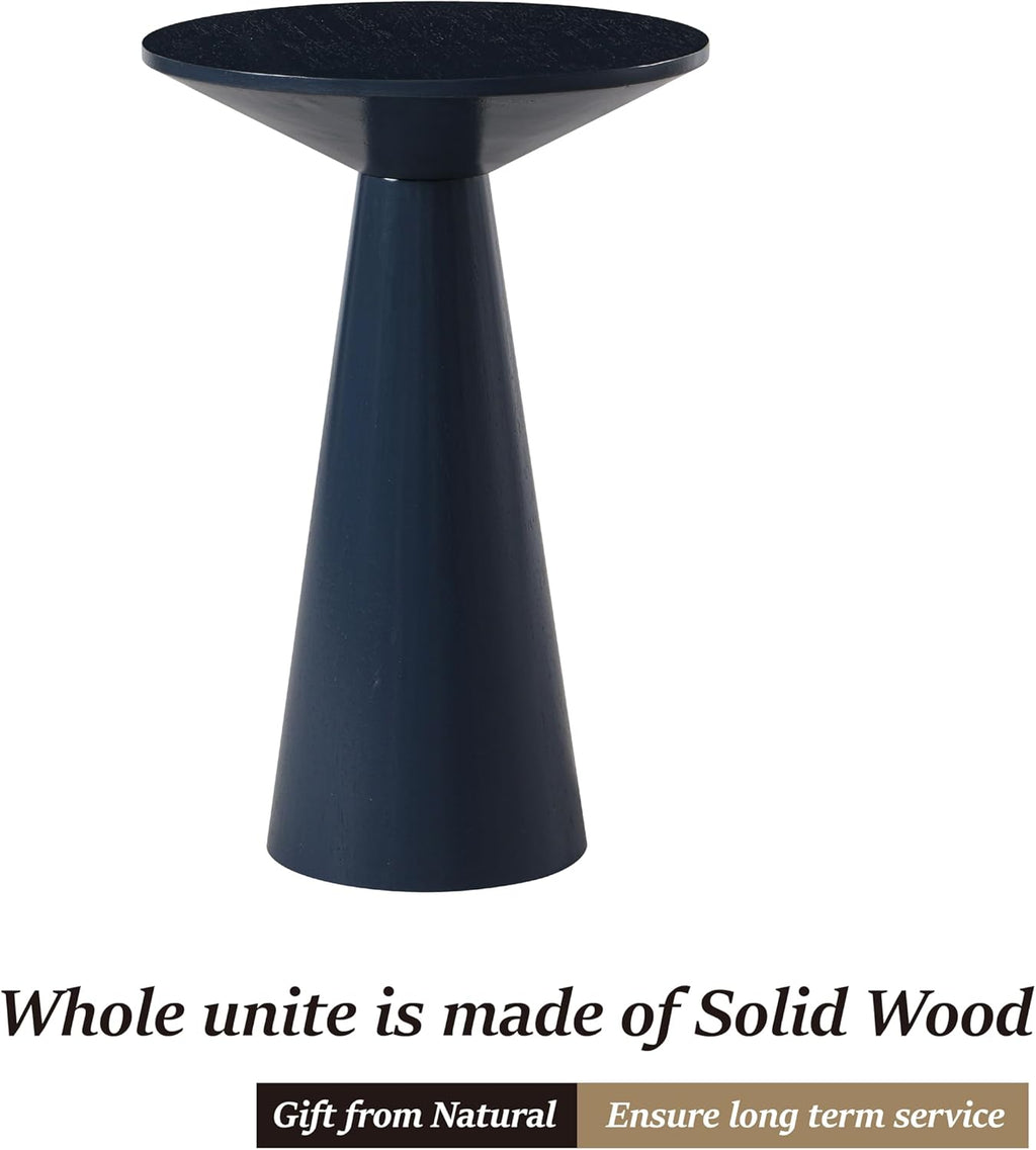 COZAYH Small Pedestal End Table Round Farmhouse Martini Table Wood Plant Stand Rustic Drink Table for Small Space Living Room, Dark Blue