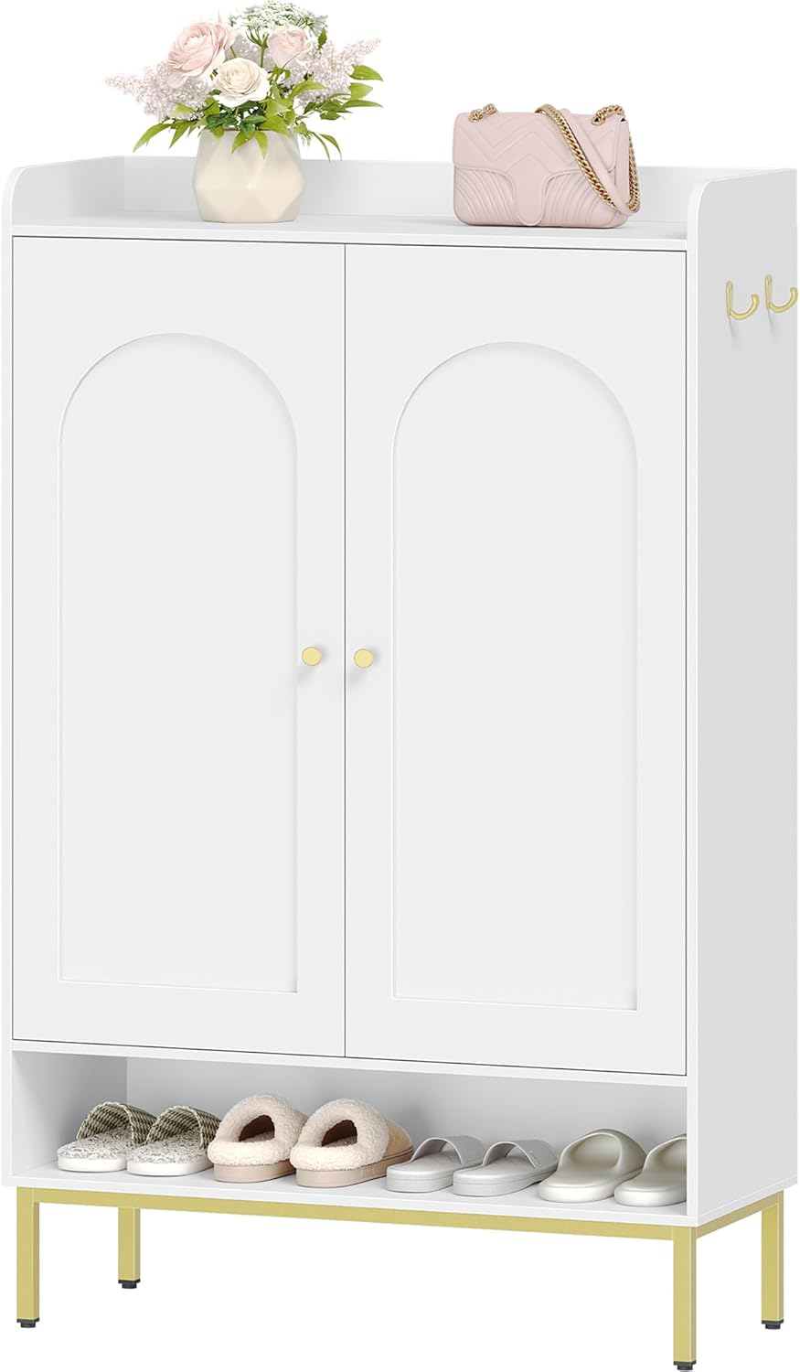 Hzuaneri Shoe Cabinet with Doors, 7-Tier Shoe Storage Cabinet with Adjustable Shelves, Wooden Shoes Organizer Cabinets with Top Storage Layer, 28-32 Pairs, for Entryway, Hallway, White SR68703A