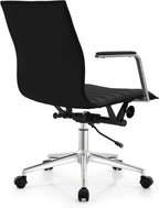 2xhome Modern Office Chairs | Upholstered PU Leather Ribbed Mid Back with Metal Frame | Adjustable Height, Tilt Lock | Computer Desk Chair, Meetings Parent (2, Grand Black, Armchair)