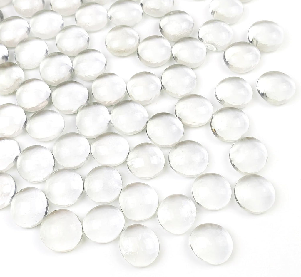 FANTIAN 1lb Clear Glass Beads for Vases, 100 Pcs Glass Pebbles, Clear Flat Glass Marbles for Vase Filler Flower Candle Crafts Centerpieces and Wedding Decoration