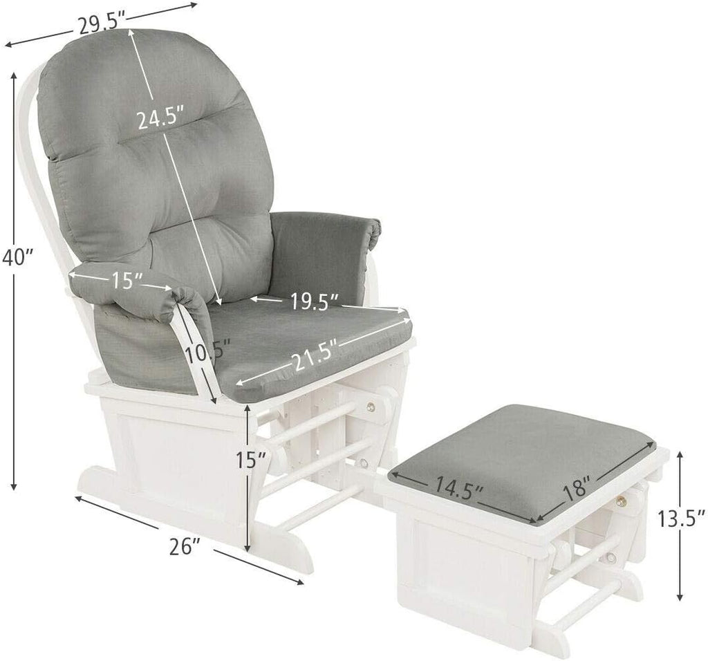 Baby Nursery Glider Chair Smooth Rocking Chair for Baby Nursing Babies Glider and Ottoman Upholstered Comfort Relax Rocker Chair with Padded Arm Cushions & Storage Pocket (Light Gray)