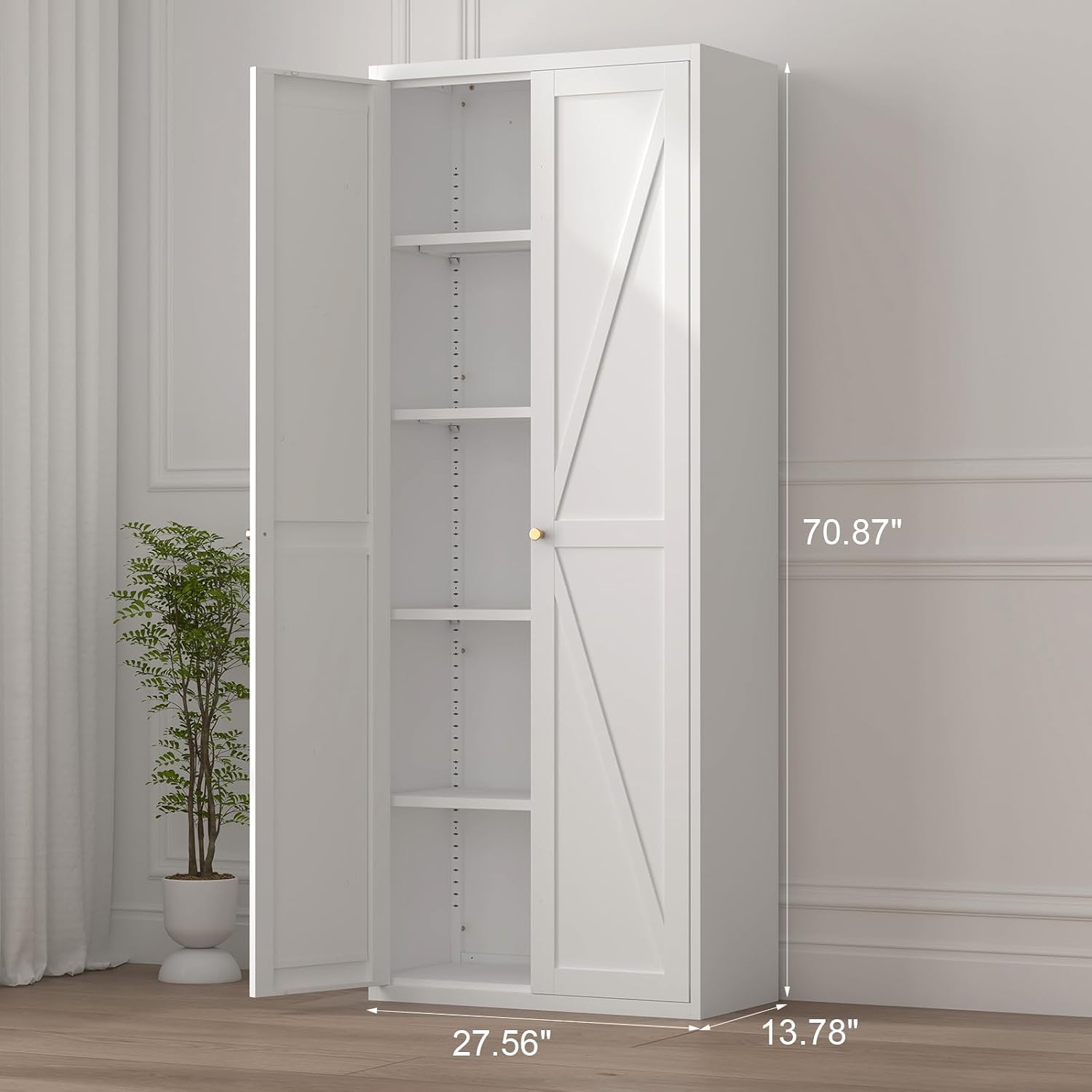 Pantry Storage Cabinet, Metal Pantry Cabinet with Adjustable Shelves,Cupboard,Tall Storage Cabinets for Kitchen, Living Room, Dining Room and Office, White
