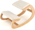 Ergonomic Kneeling Chair, Wooden Posture Chair W/Extra Padding for Back Neck Pain Relief & Improving Posture, Rocking Meditation Stool W/Knee Support for Home Office (Beige)