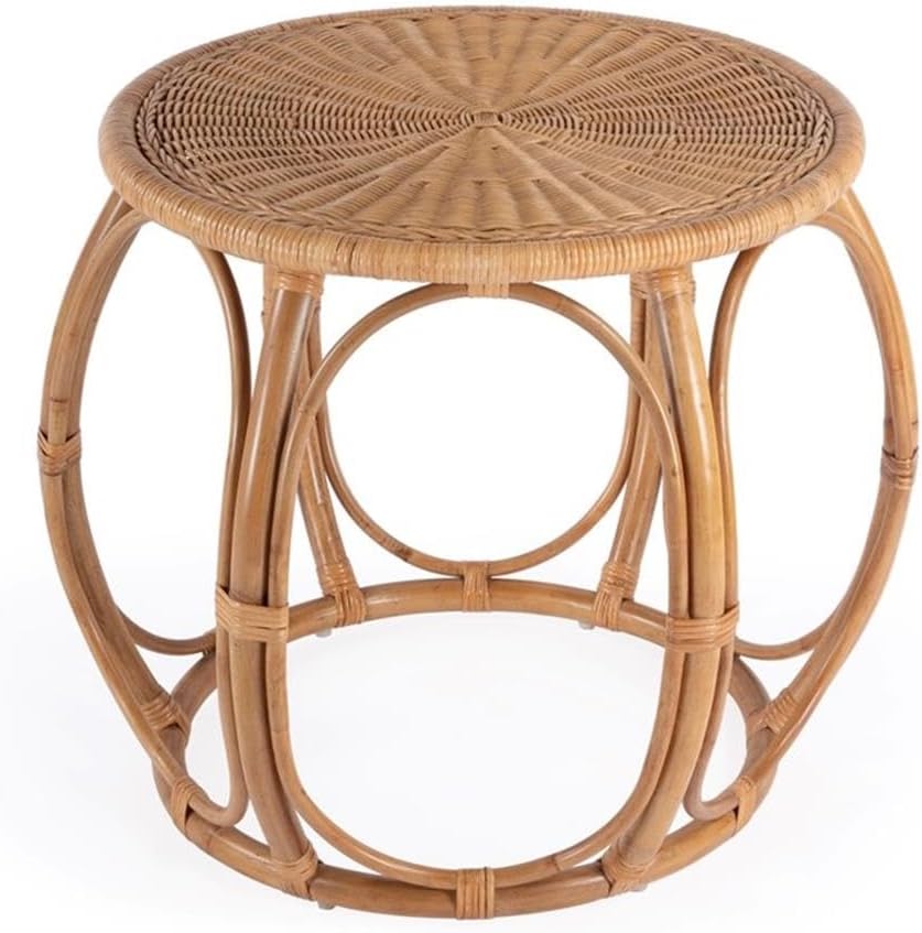 Beaumont Lane Round Woven Rattan End Table, Natural Finish, 28" W x 28" D x 24" H, Durable Rattan Construction, Open Weave Design, Eco-Friendly Living Room, Family Room or Sunroom Side Table