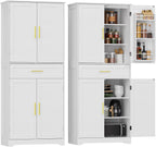 70.9" Tall Pantry Cabinet, Kitchen Pantry Storage Cabinet, Freestanding Food Pantry Cabinet with 4 Doors and Adjustable Shelves, Cupboard with Drawer for Kitchen, Living Room, White