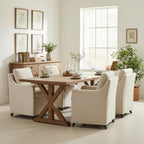 Rolled Dining Chair with Casters, Upholstered Modern Rolling Armchair with Wheels for Kitchen (1, Fabric Beige)