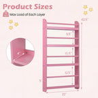 HONEY JOY Kids Bookshelf, Wall Mounted Shelf with Basswood Crossbar & Raised Edge, 4-Tier Bookshelf Organizer for Toys and Books, Space-Saving Wall Book Rack for Bedroom, Living Room, Nursery (Pink)