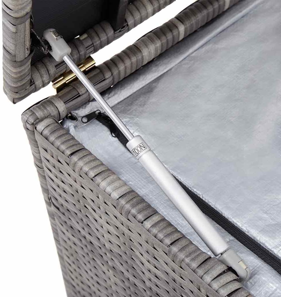 Large Outdoor Storage Box with Grey Poly Rattan and Powder-Coated Steel, 59.1 x 19.7 x 23.6 in Patio Storage Bench, 352.7 lbs Capacity for Cushions and Pillows