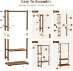 Freestanding Coat Rack Solid Wood with 2 Shelves & 5 Hooks, Heavy Duty Hall Tree for Hanging Clothes, Hats & Accessories – Hallway Bedroom Storage