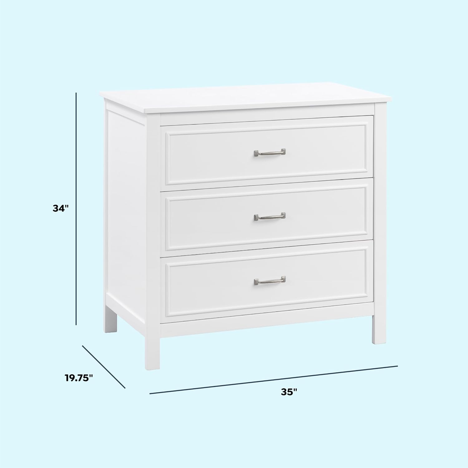 DaVinci Charlie 3-Drawer Dresser in White , 35x20x34 Inch (Pack of 1)
