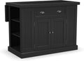 Homestyles Nantucket Distressed Black Kitchen Island with Black Granite and Wood Drop Leaf Breakfast Bar, 48"W