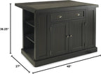 Homestyles Nantucket Distressed Black Kitchen Island with Black Granite and Wood Drop Leaf Breakfast Bar, 48"W