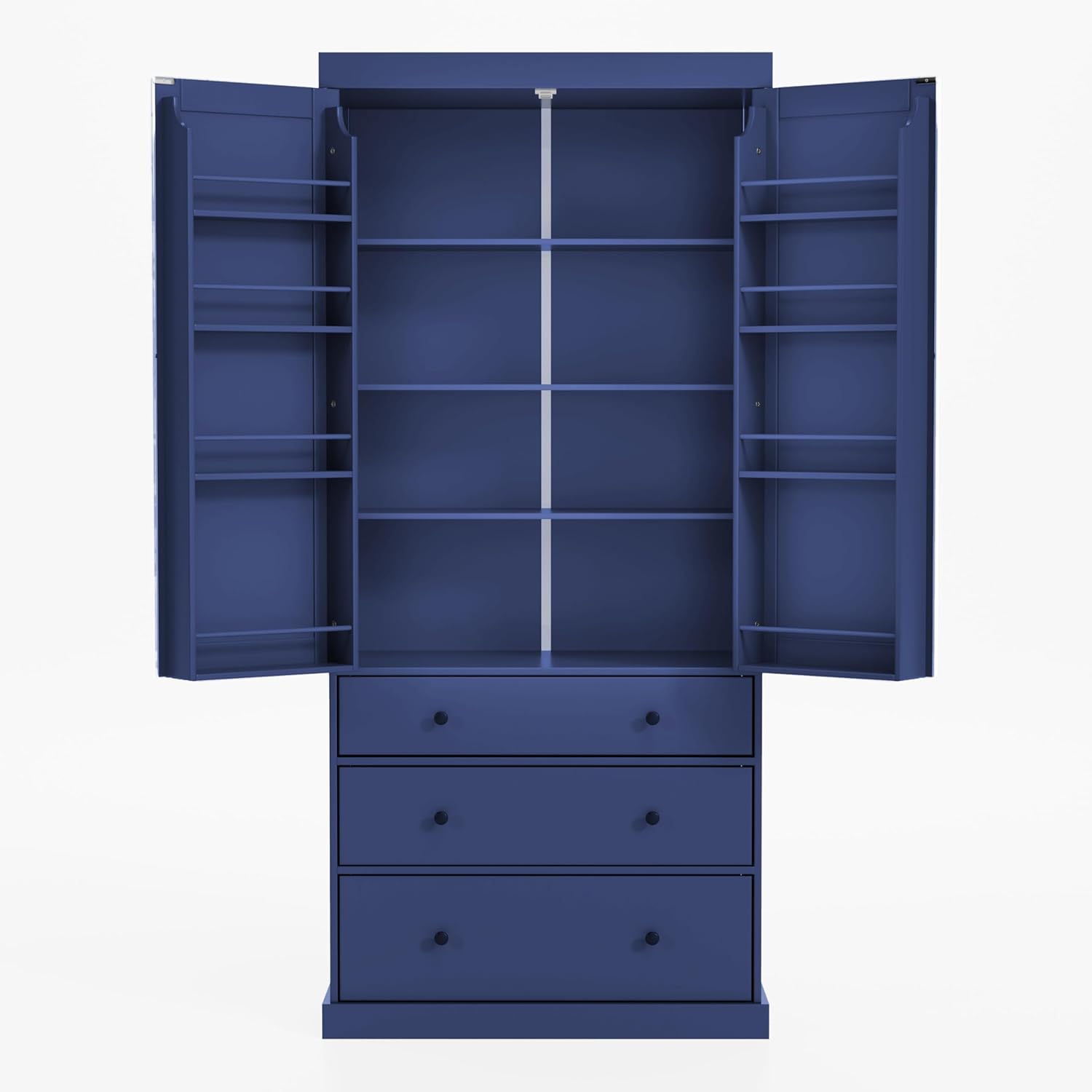 Tall Kitchen Pantry Cabinet Wood Freestanding Large Cupboard with 3 Drawers, 8 Door-Shelf and Adjustable Shelves for Dining Room (Blue)