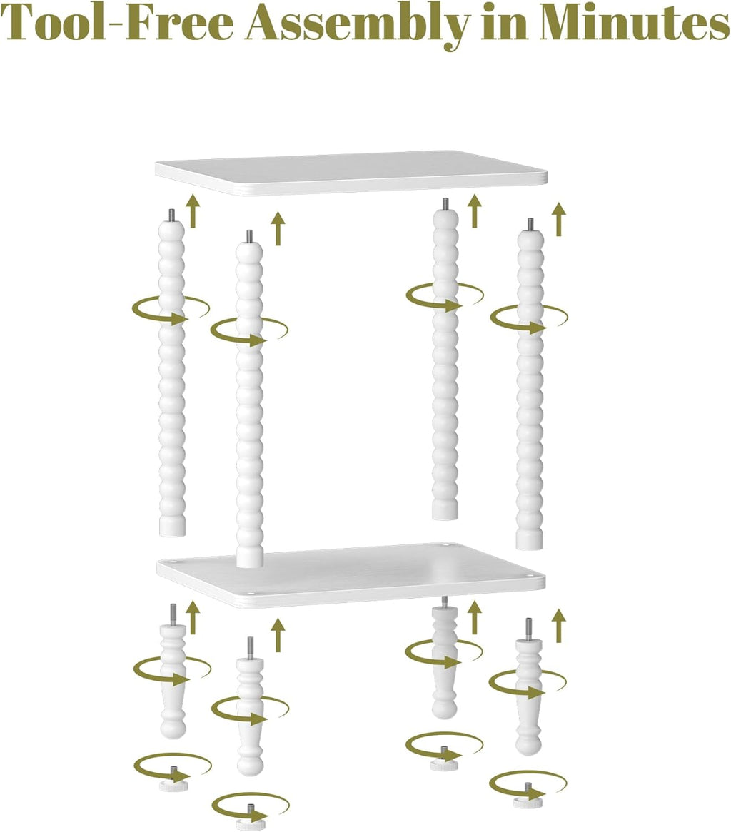 Side Table, Small End Table, 2-Tier Nightstand with Storage Shelves, Coffee Table for Small Spaces, Curved Design, Sofa Table for Living Room, Bedroom, White