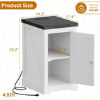 Farmhouse End Table with Charging Station & 2 USB-c Ports | Modern Bedside Table with 2 AC Outlets, Adjustable Shelf, Cable Management | Convenient Power End Table for Bedroom, Living Room
