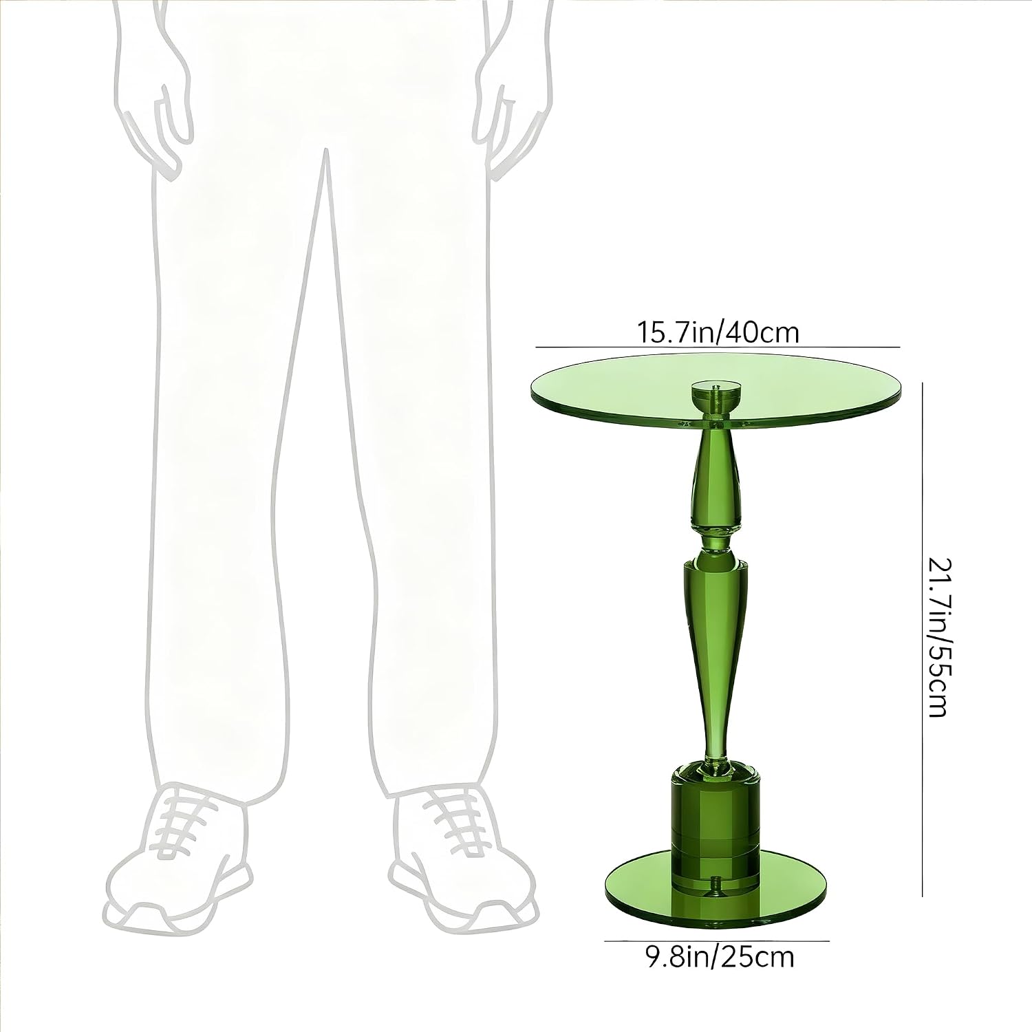 Acrylic Round Side Table, End Table Nightstand Pedestal Table for Living Room, Bedroom, Balcony (Green, 15.7“×15.7”×21.7“)