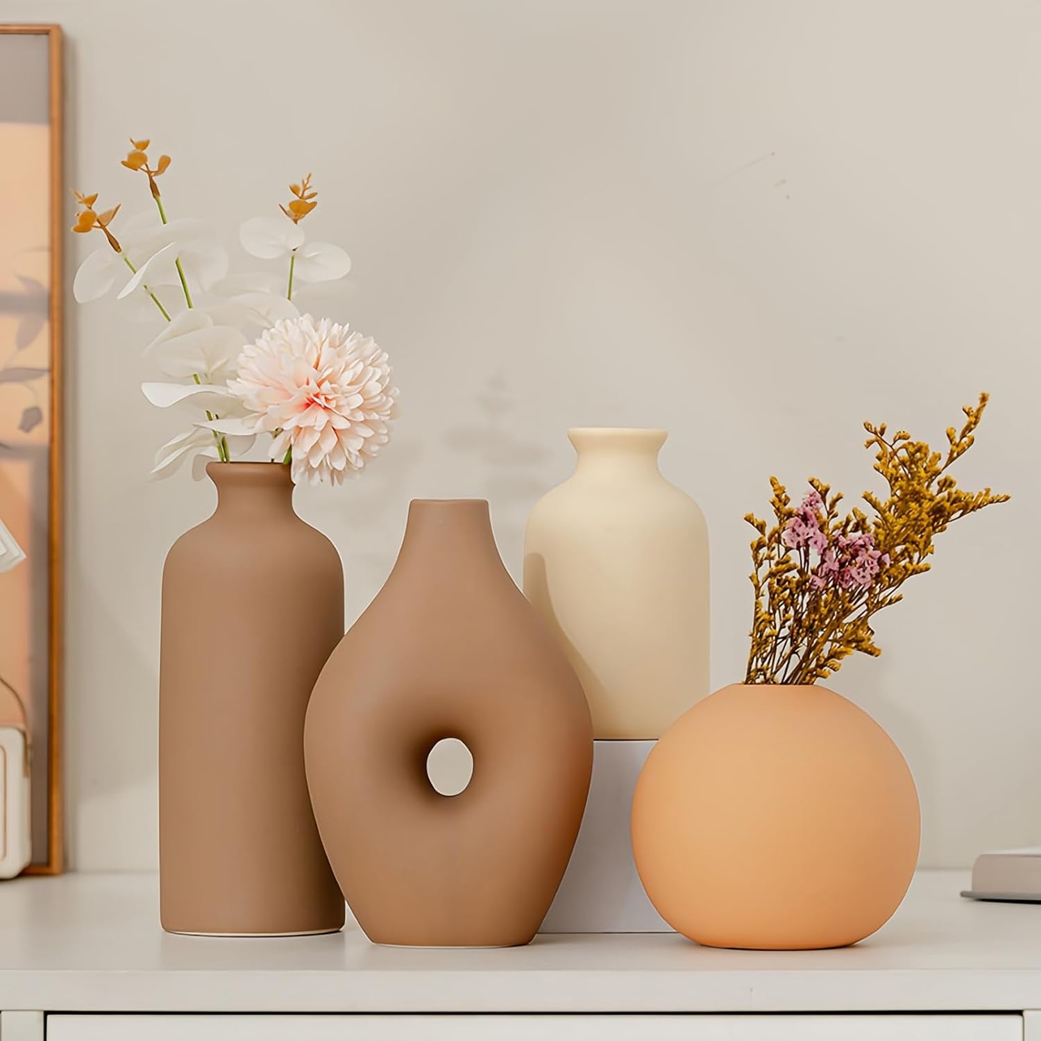 Modern SimplicityCeramic Vase Set of 4 - NeutralcolorRack Decoration ，Modern Farmhouse Decor, Home Decoration vase