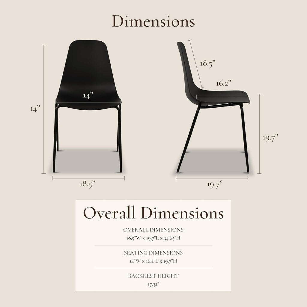 Poly & BARK Isla Stackable Dining Chairs Set of 4 – Mid Century Modern Plastic Dining Chair with Metal Legs – Kitchen & Dining Room Chairs – Dining Table Chairs Set – Indoor/Outdoor – Ebony Black