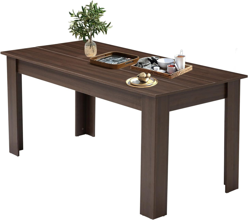 AVAWING Wooden Kitchen Table for 4, Dining Table for 6-8 People, Large Farmhouse Rectangular Tables, Wood Desk with L Shaped Legs, Home Furniture Kitchen & Dining Room Table, Brown/Black