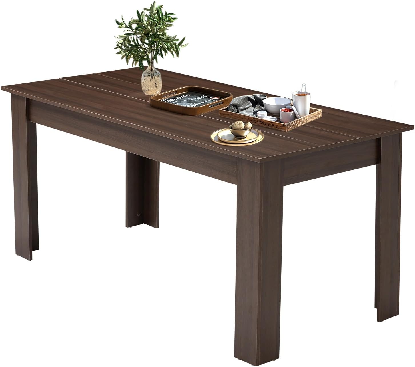 AVAWING Wooden Kitchen Table for 4, Dining Table for 6-8 People, Large Farmhouse Rectangular Tables, Wood Desk with L Shaped Legs, Home Furniture Kitchen & Dining Room Table, Brown/Black
