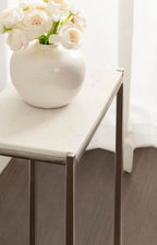 Kate and Laurel Aguilar Modern Glam Slim Side Table, 12 x 7 x 22, White Marble and Silver, Decorative Narrow End Table for Use as Skinny Bedroom Nightstand or Living Room Mini Table