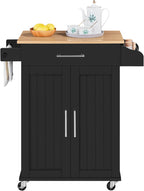 Yaheetech Kitchen Cart with Drawer, Kitchen Island on Wheels with Storage Rack & Cabinets, Microwave Cart for Kitchen with Storage, Rolling Coffee Cart Station, Black