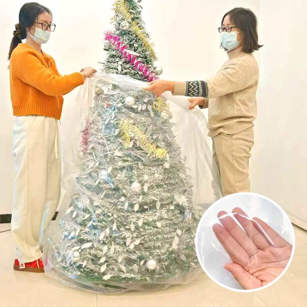 TopSoon Christmas Tree Removal Bag 9-Feet Tall by 6-Feet Wide Christmas Tree Disposal Bag Plastic Patio Furniture Cover Large Clear Storage Bag